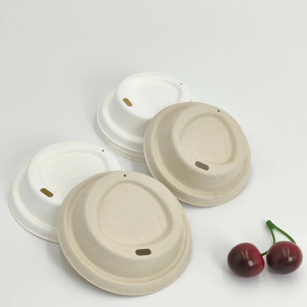 80mm 90mm Biodegradable Compostable Sugarcane Pulp Bagasse Paper to Go Packaging Coffee Cup Lid