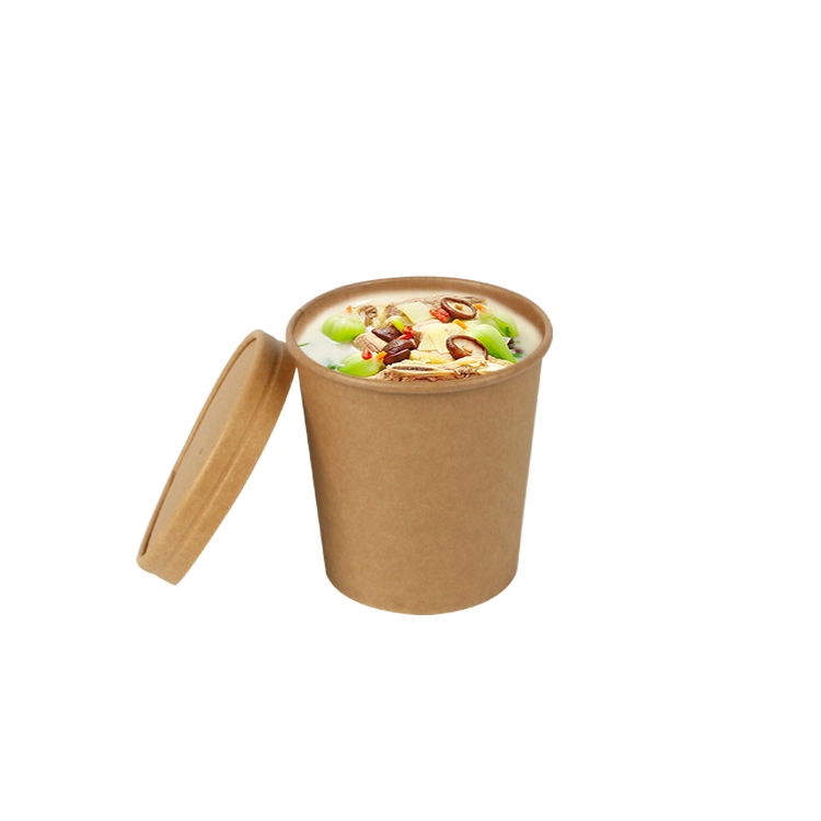 Custom Printed Disposable Take Away Hot Soup Bowls, Kraft Paper Soup Cup with Paper Lid