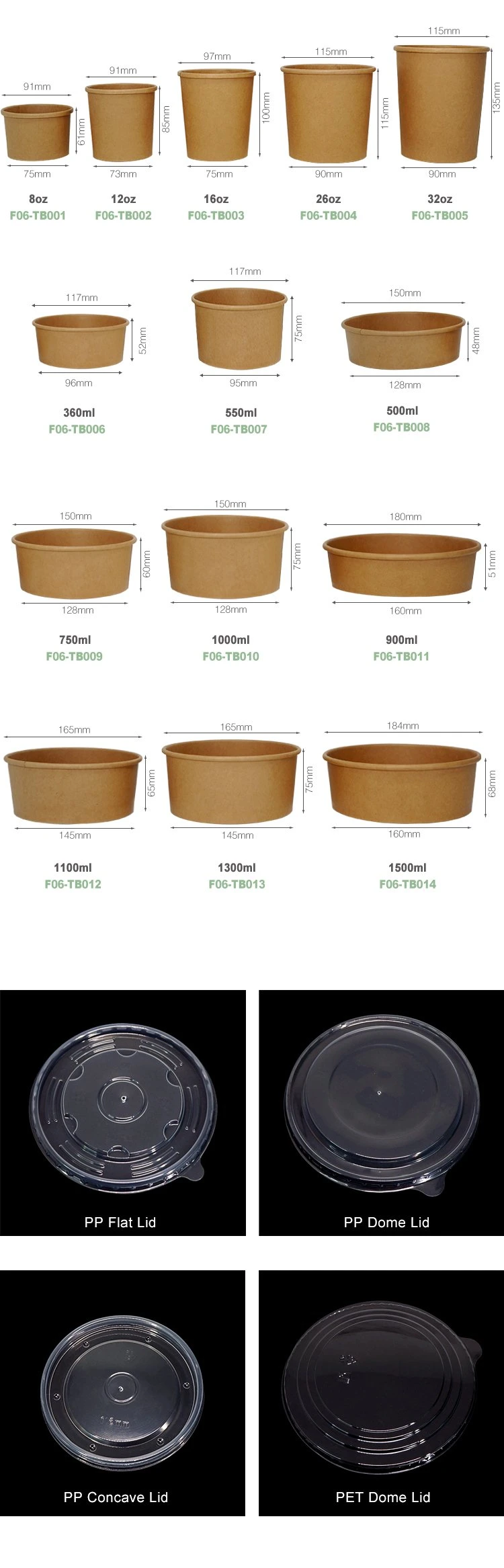 Retail Custom Printing 1500cc Kraft Paper Packaging Paper Bowl