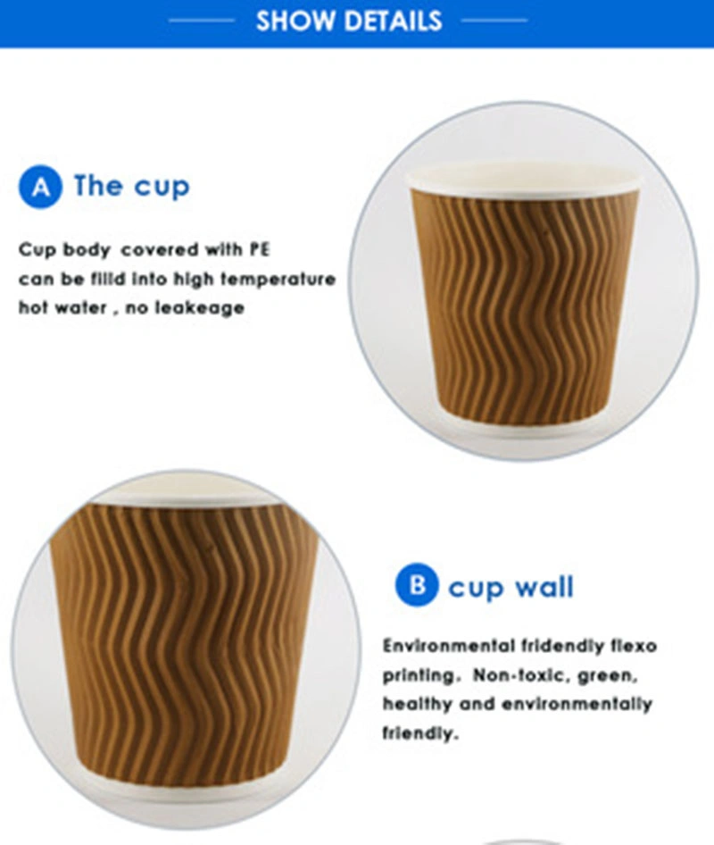 Custom Embossed Double Ripple Wall Paper Coffee Cup with Lid