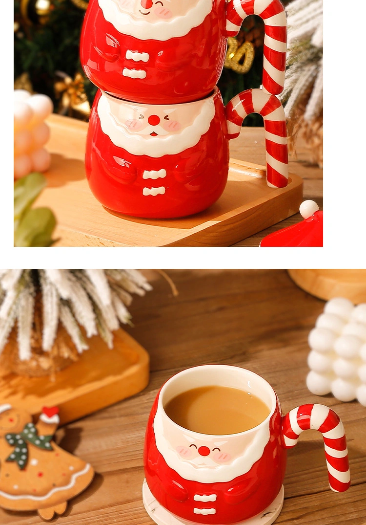 Christmas Gift Creative Hand-Painted Santa Claus Mug Embossed Ceramic Cup Cute Creative Drinking Cup Factory