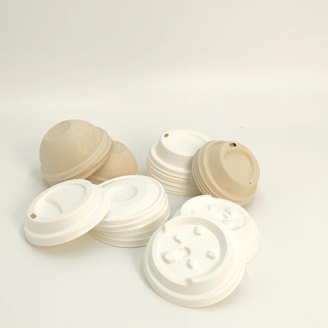 80mm 90mm Biodegradable Compostable Sugarcane Pulp Bagasse Paper to Go Packaging Coffee Cup Lid