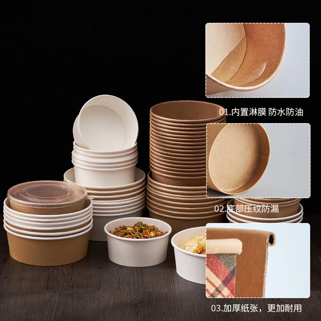 Thickened Salad Bowl Soup Cup with Lid Paper Bowl Disposable Porridge Bucket