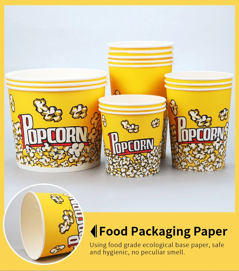 Factory Food Grade 32oz 46oz 64oz 85oz Paper Popcorn Cup, Popcorn Bucket with Round Bottom