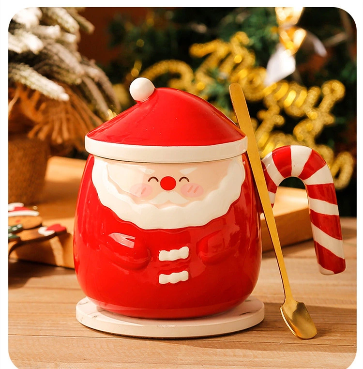 Christmas Gift Creative Hand-Painted Santa Claus Mug Embossed Ceramic Cup Cute Creative Drinking Cup Factory