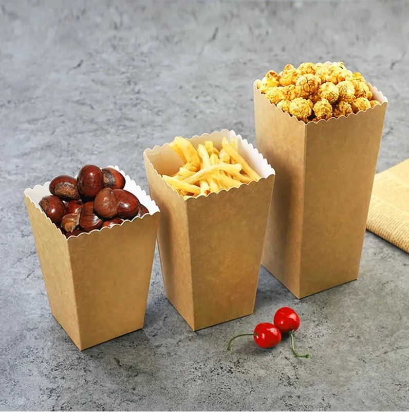 Disposible Kraft Food Grade Paper Bags Party Gifts Snack Popcorn Boxes Popcorn Buckets