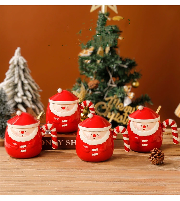 Christmas Gift Creative Hand-Painted Santa Claus Mug Embossed Ceramic Cup Cute Creative Drinking Cup Factory