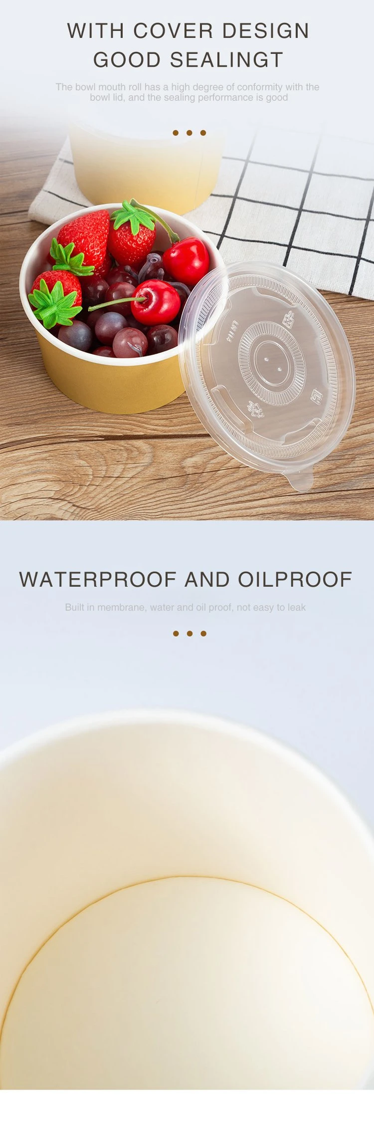 Disposable 440ml Oil Resistant Paper Soup Bowl None Toxic Soup Cup with Lids